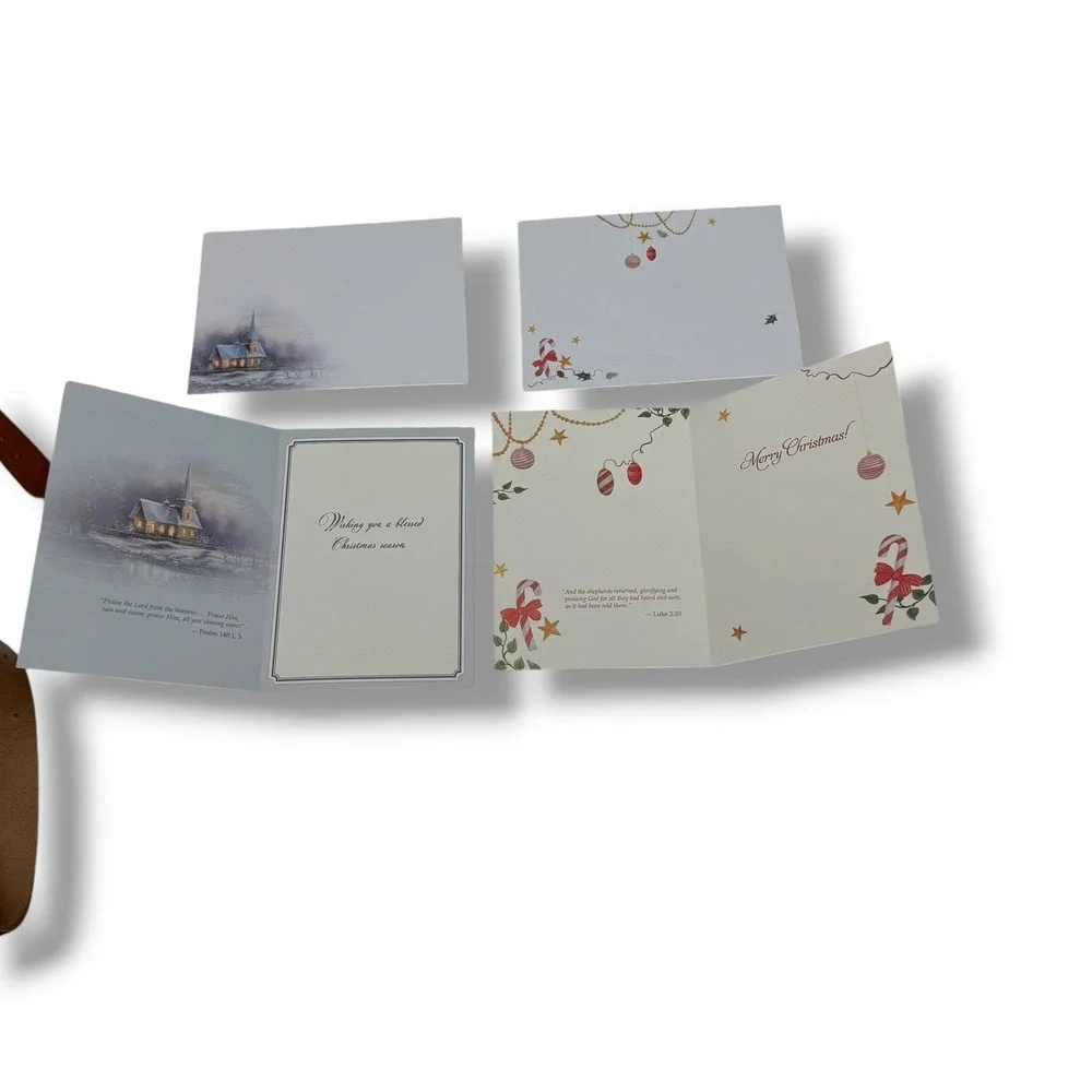 Christmas Cards Lot 2 Religious Church Winter Scene‎ Holiday Greeting Cards Set